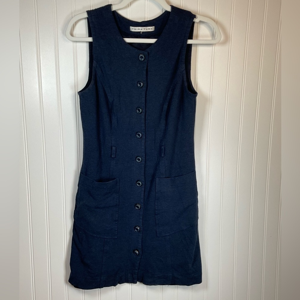 TRINA TURK Sleeveless Knit Dress Button Up Front Blue NO SIZE TAG